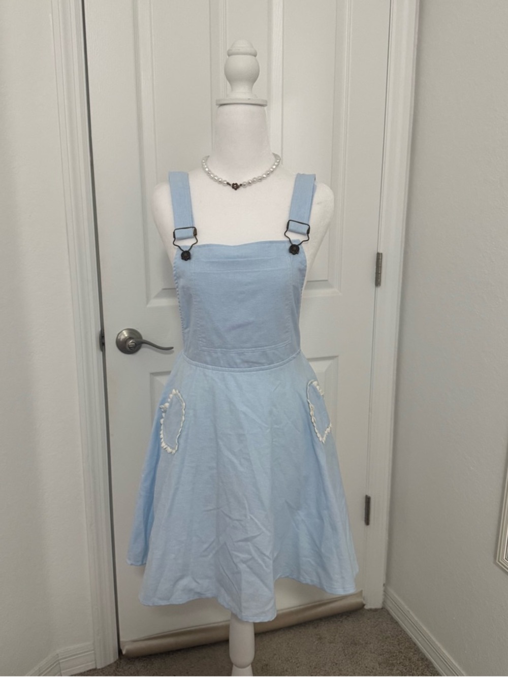 Bonne Chance Baby Blue Heart Overall Dress